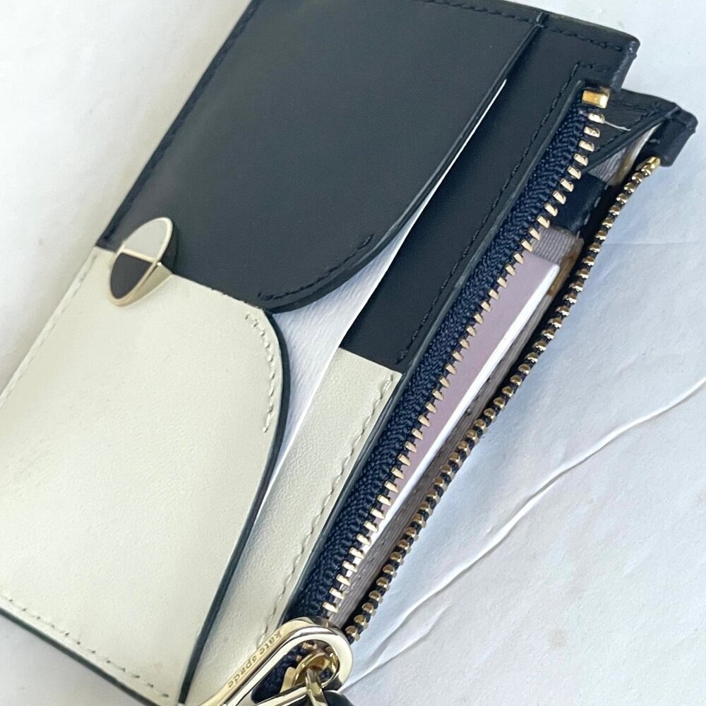 Kate Spade Nicola Mini Wristlet Wallet Black White Colorblock Leather Zip Card H - Picture 4 of 7